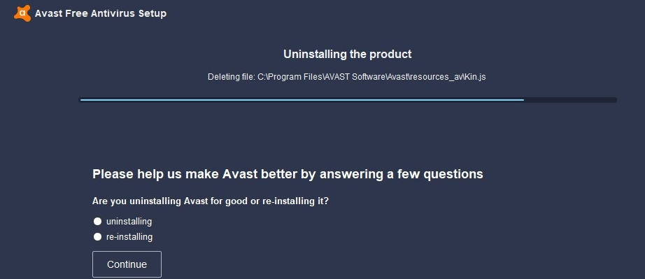 Начнется стандартный процесс удаления Avast, поэтому подождите несколько минут.